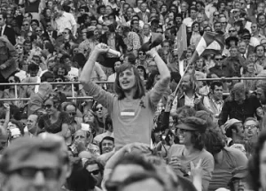 aficionado neerlandés celebrando la victoria de Holanda frente a Uruguay en el Mundial de 1974, Foquinha
